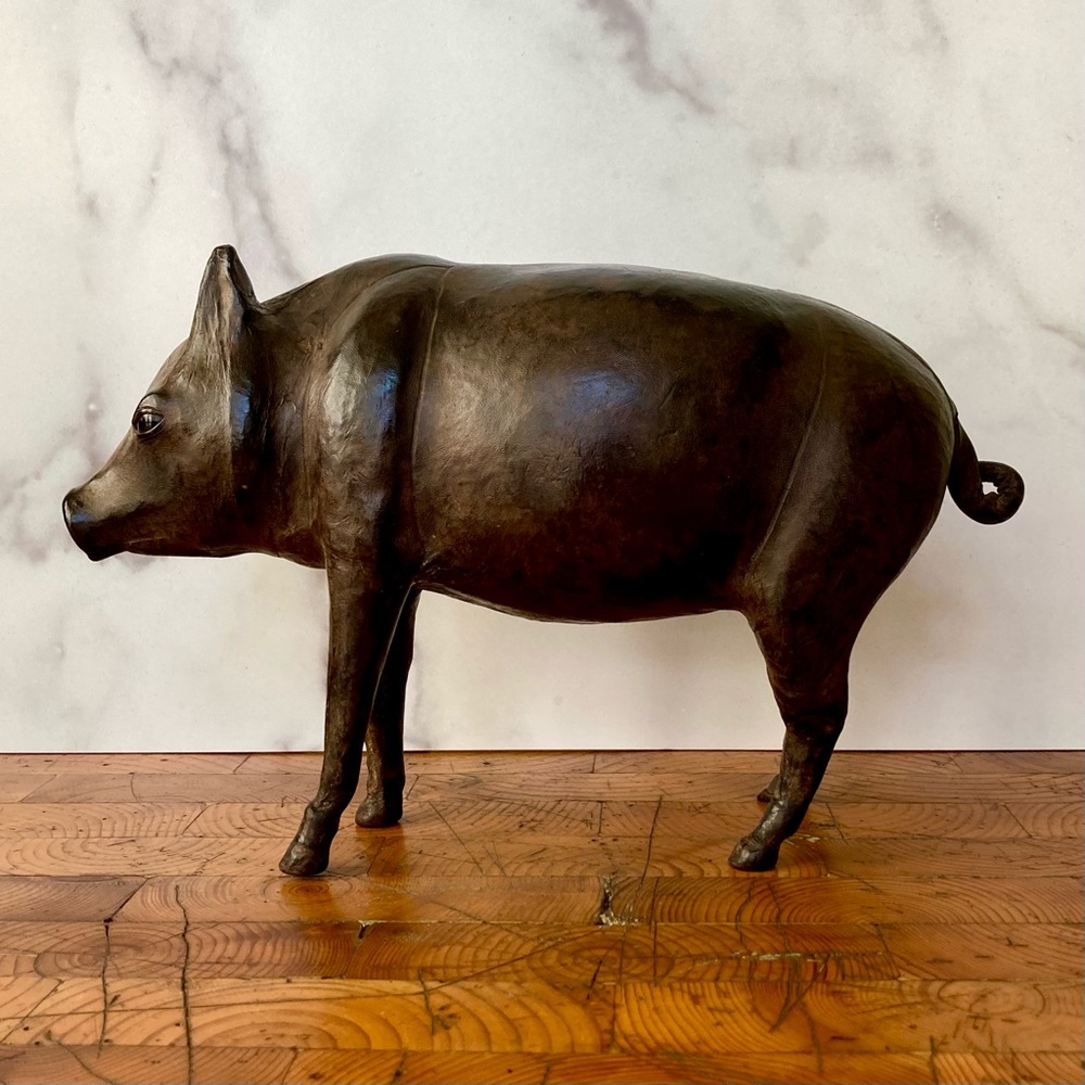 Vintage 1970s Leather Pig Sculpture